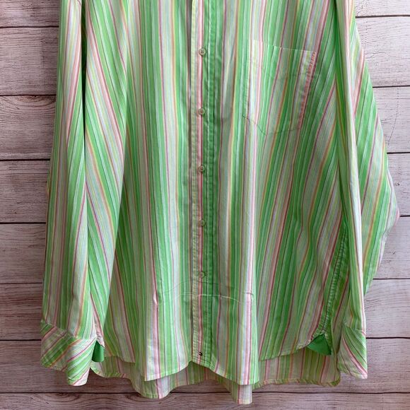 VINTAGE TOMMY HILFIGER SHIRT IN BRIGHT LIME GREEN STRIPES - Picture 3 of 8